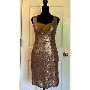Tobi Bronze Sequin Vegas Style Deep V-Neck Mini Dress Size Medium